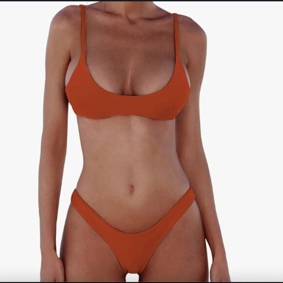 DaiLiWei Womens 2 Piece Brazilian Thong Bikini Set High Cut Swimsuit Padded Oran - Picture 1 of 4